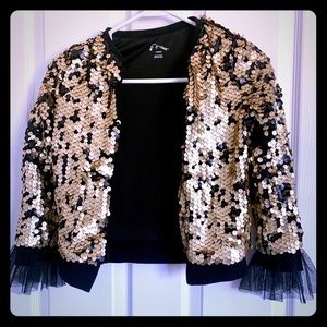 Art Class Gold/Black Sequin Bomber Jacket